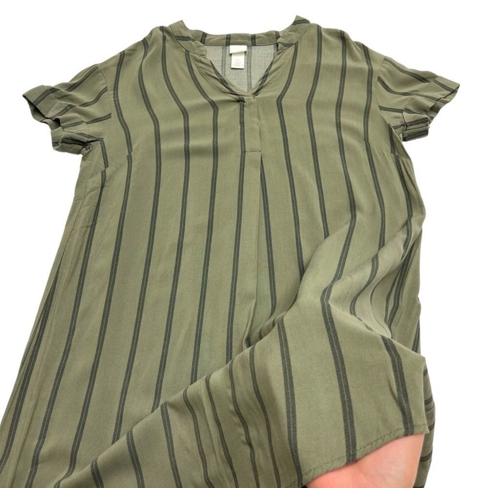 H&M Tunic beach shirt striped dress green olive size 4 woman’s - Picture 5 of 12